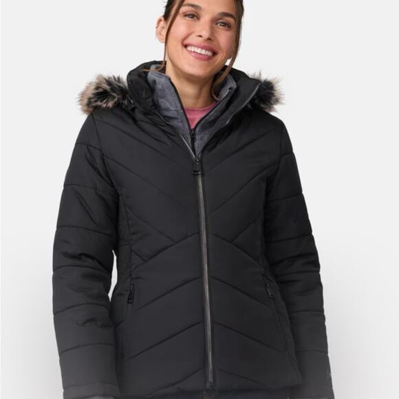 Free Country Black Down Puffer Jacket with Faux Fur Hood - Picture 9 of 11